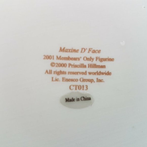 Vintage 2001 Cherished Teddies CT013 Maxine D'Face Member's Only Bear Figurine - Picture 4 of 4